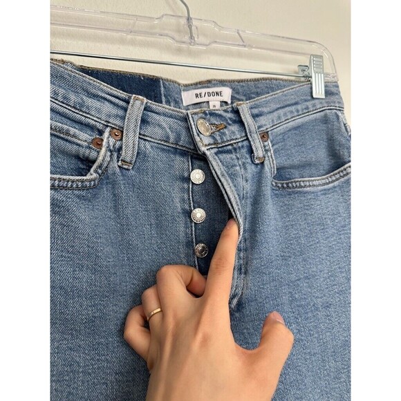 Re/Done Women's 90s High Rise Ankle Crop Button Fly Jeans Light Wash Blue Sz 25 - Picture 3 of 9